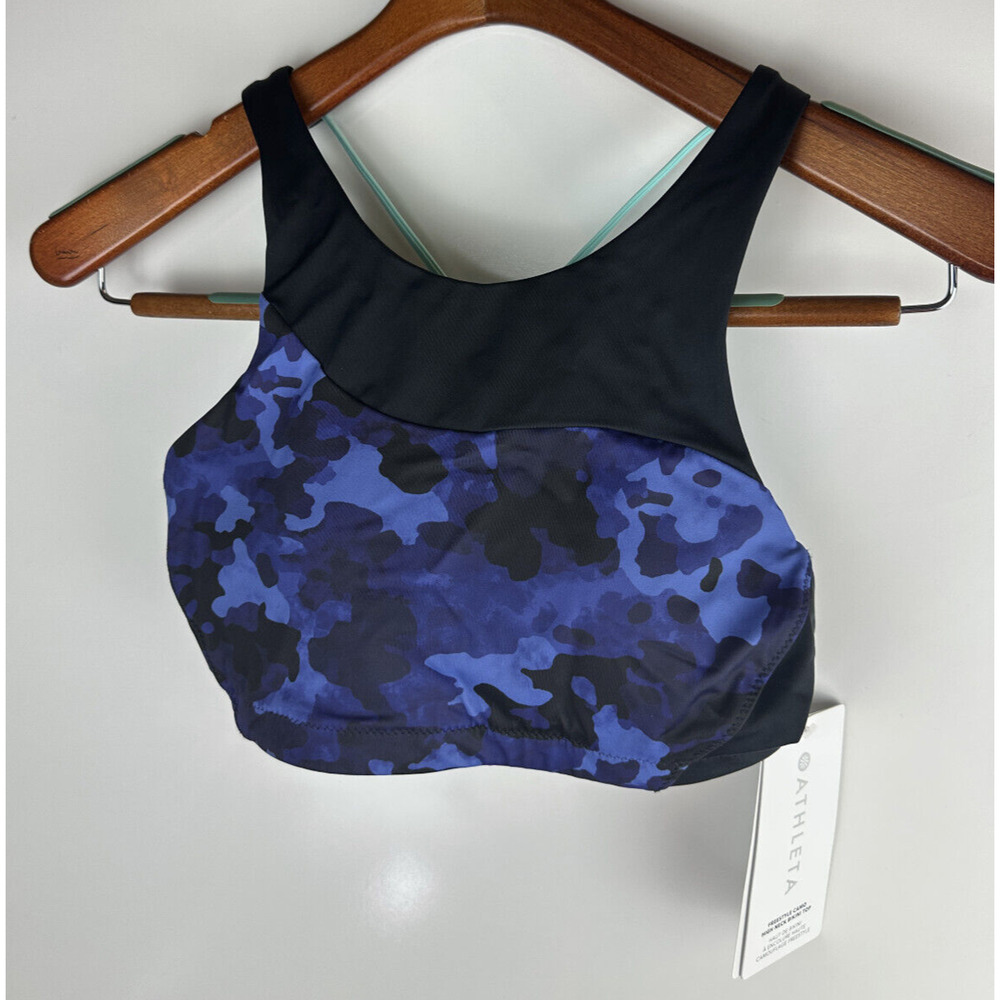 NWT Athleta Freestyle Camo High Neck Bikini Top Blue Wireless Top ONLY Sz Small - Picture 2 of 8